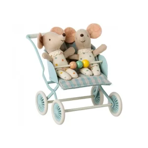 Store Klapvogn, Baby Mus - Mint Dukkemøbler & Tilbehør