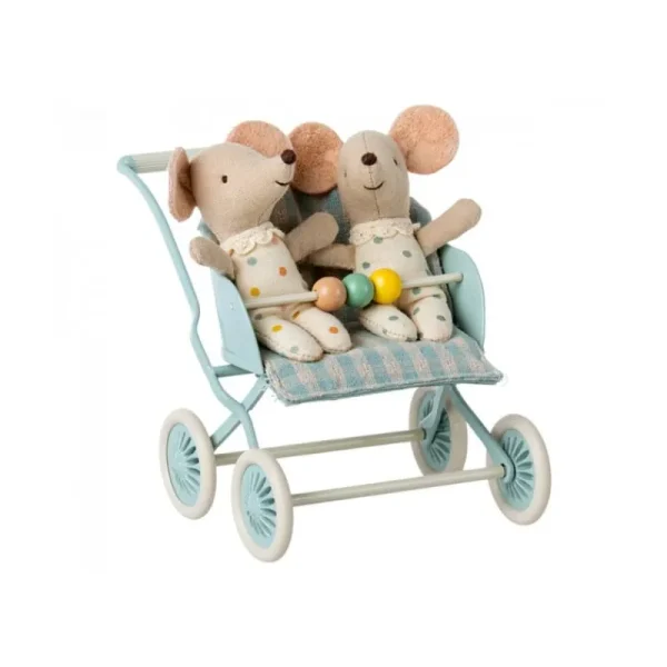 Store Klapvogn, Baby Mus - Mint Dukkemøbler & Tilbehør